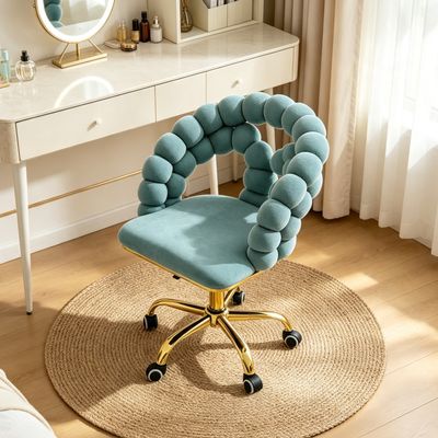 Modern Velvet Adjustable Swivel Desk Chair with Bubble Back - Blue Modern Velvet Adjustable Swivel Desk Chair with Bubble Back - Blue