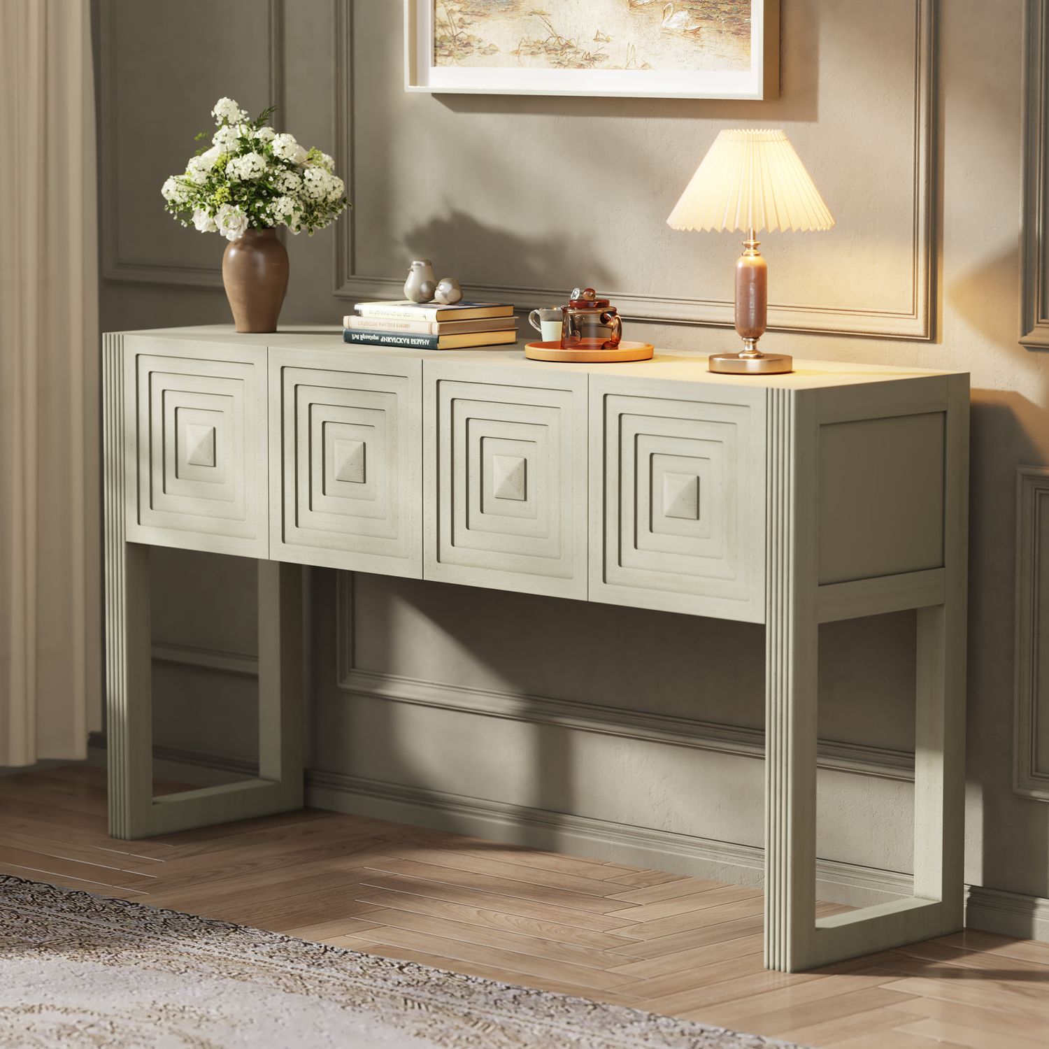 [Video] Geometric Carved Console Table with 3 Soft - Close Drawers