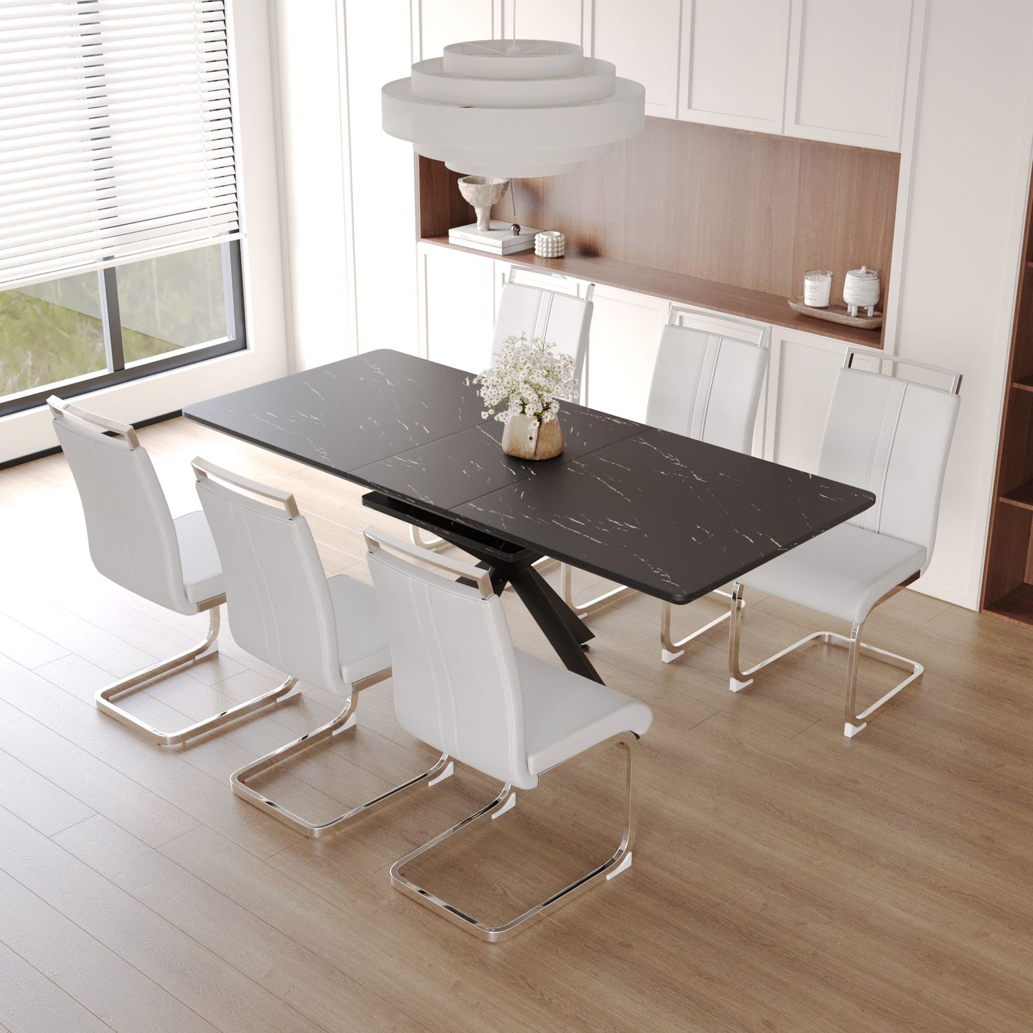 62.4 62.4" extendable 78.15" dining Table Set for 6 - 8 Person - Model