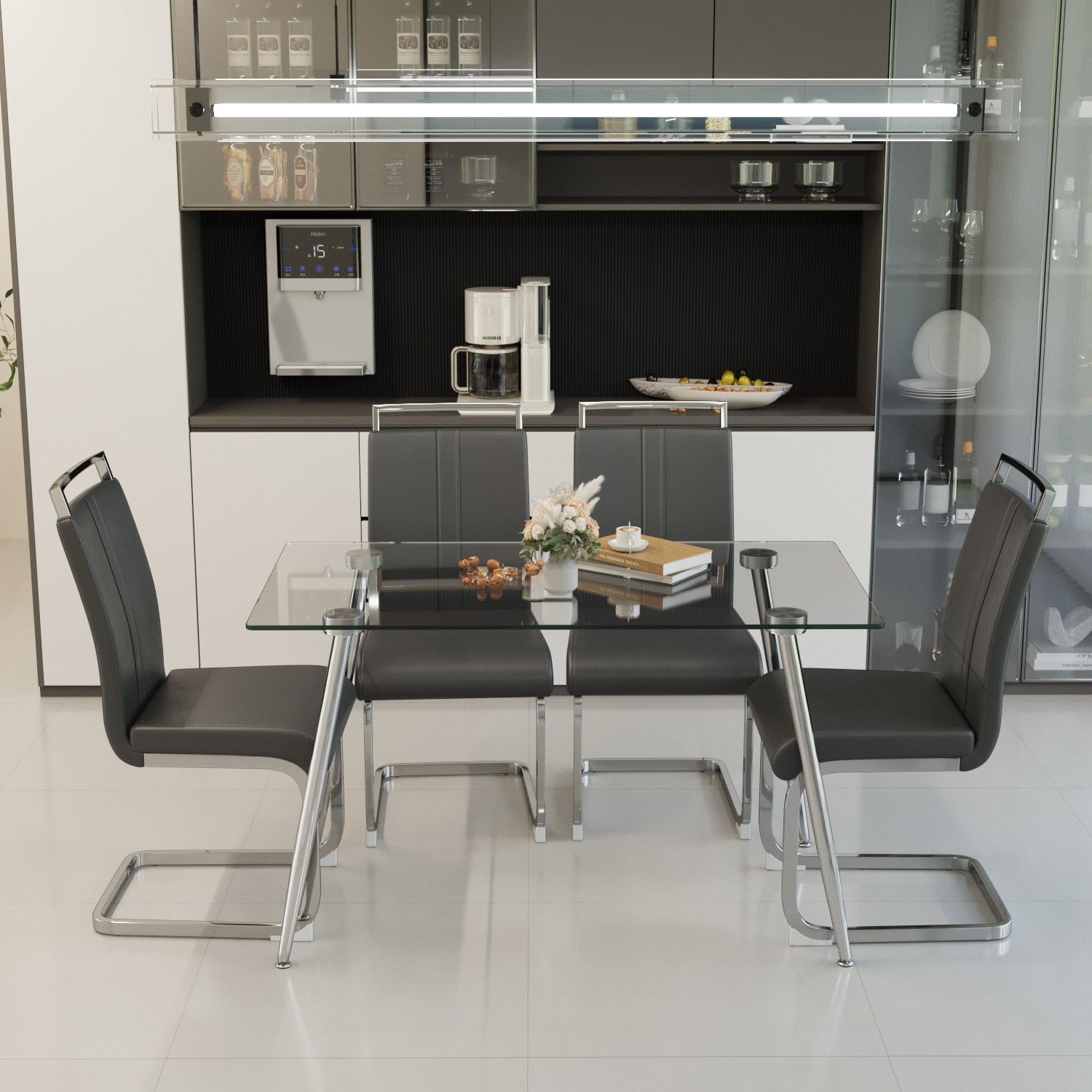 51 51" Glass Dining Table Set for 4 - Transparent - Model W2189S00270