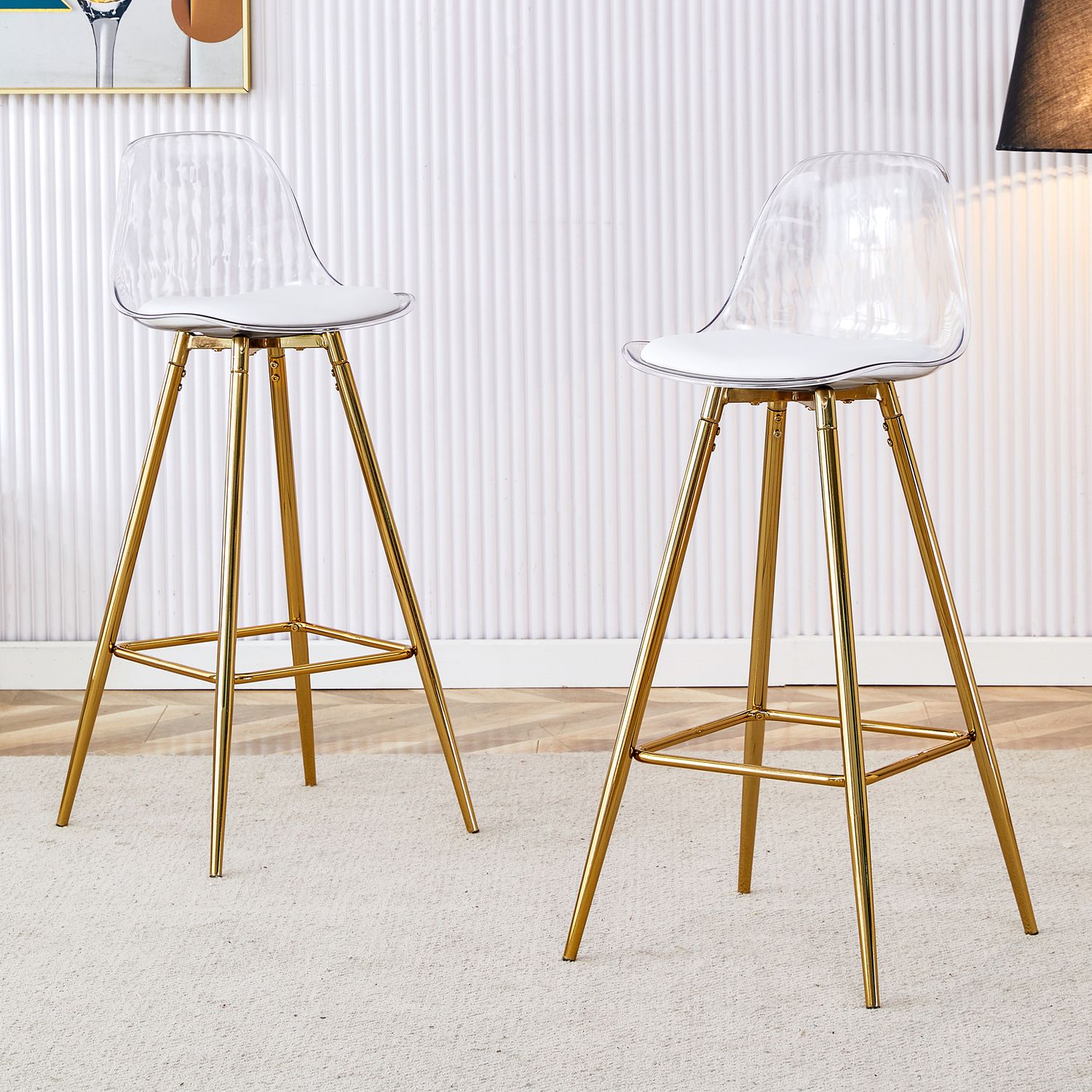 Modern and comfortable upholstered bar chairs - White+Gold