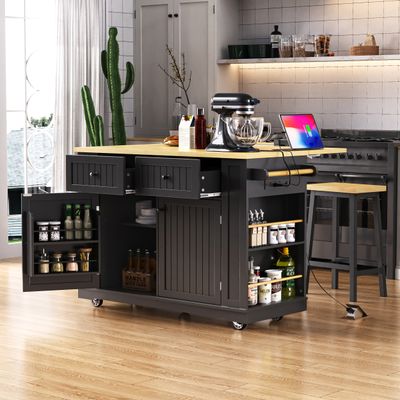 48" Kitchen Island with Drop Leaf - Black - Mdf - 29.75 x 48 x 36.75