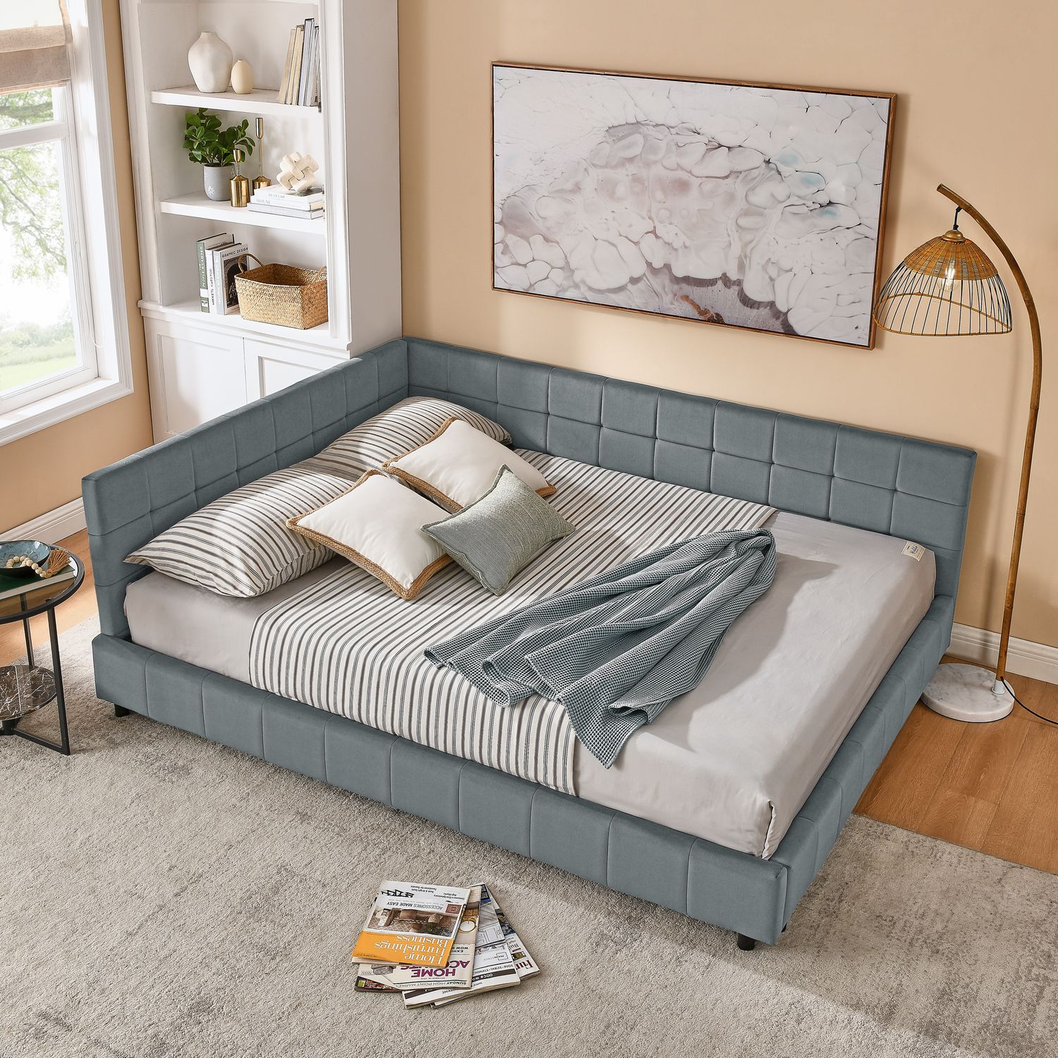 Queen Size Upholstered Tufted Bed Frame - Grey Queen Size Upholstered Tufted Bed Frame - Grey