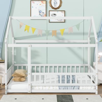 Twin Size House Floor Wooden Bed with Roof Frame - W504P470124 Twin Size House Floor Wooden Bed with Roof Frame - W504P470124