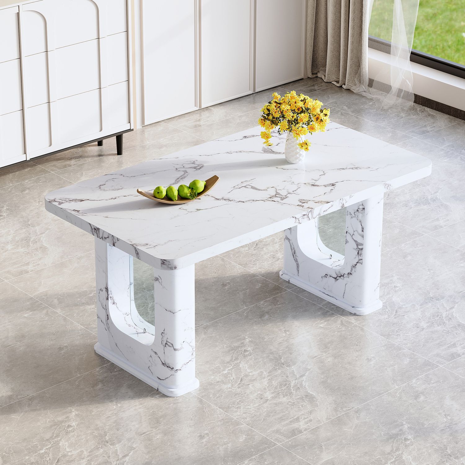 64.5×35.4" Stylish Marble - Patterned Dining Table - Transparent