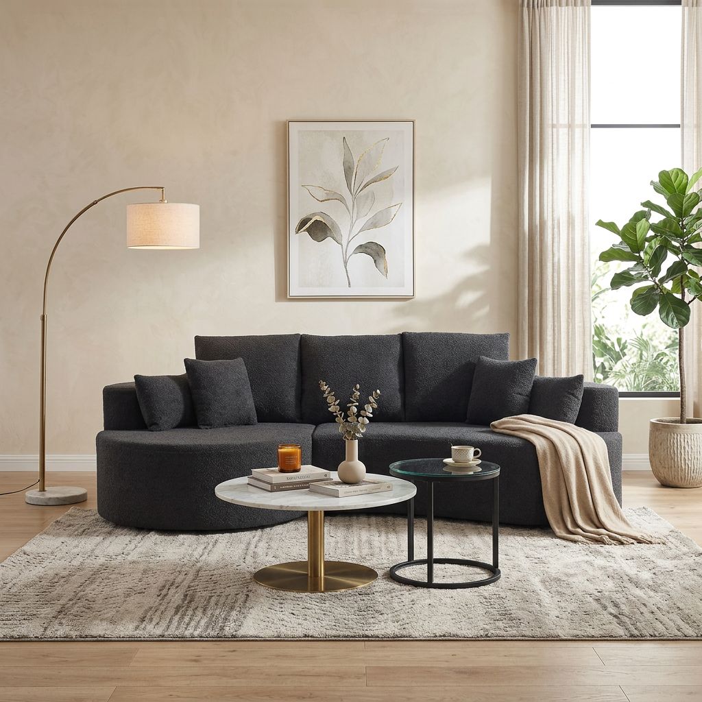 106 in. 2 - Piece Fabric Cloud Curved Sectional Boucle Sofa - Black 106 in. 2 - Piece Fabric Cloud Curved Sectional Boucle Sofa - Black