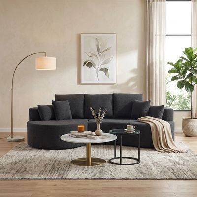 106 in. 2 - Piece Fabric Cloud Curved Sectional Boucle Sofa - Black 106 in. 2 - Piece Fabric Cloud Curved Sectional Boucle Sofa - Black