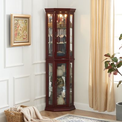 Corner Curio Cabinet with Lights - Cherry Corner Curio Cabinet with Lights - Cherry