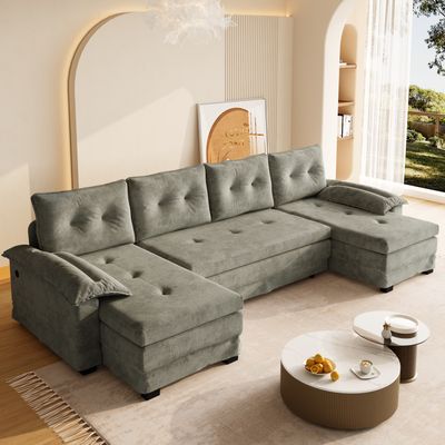 109.5 109.5" U - Shaped Sleeper Sofa with Pull Out Bed - Light Grey