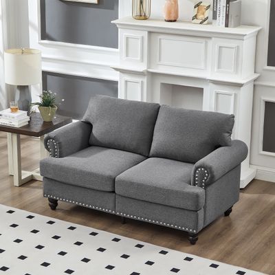59.5 Modern Classic Design Living Room Loveseat Fabric Couch - Grey