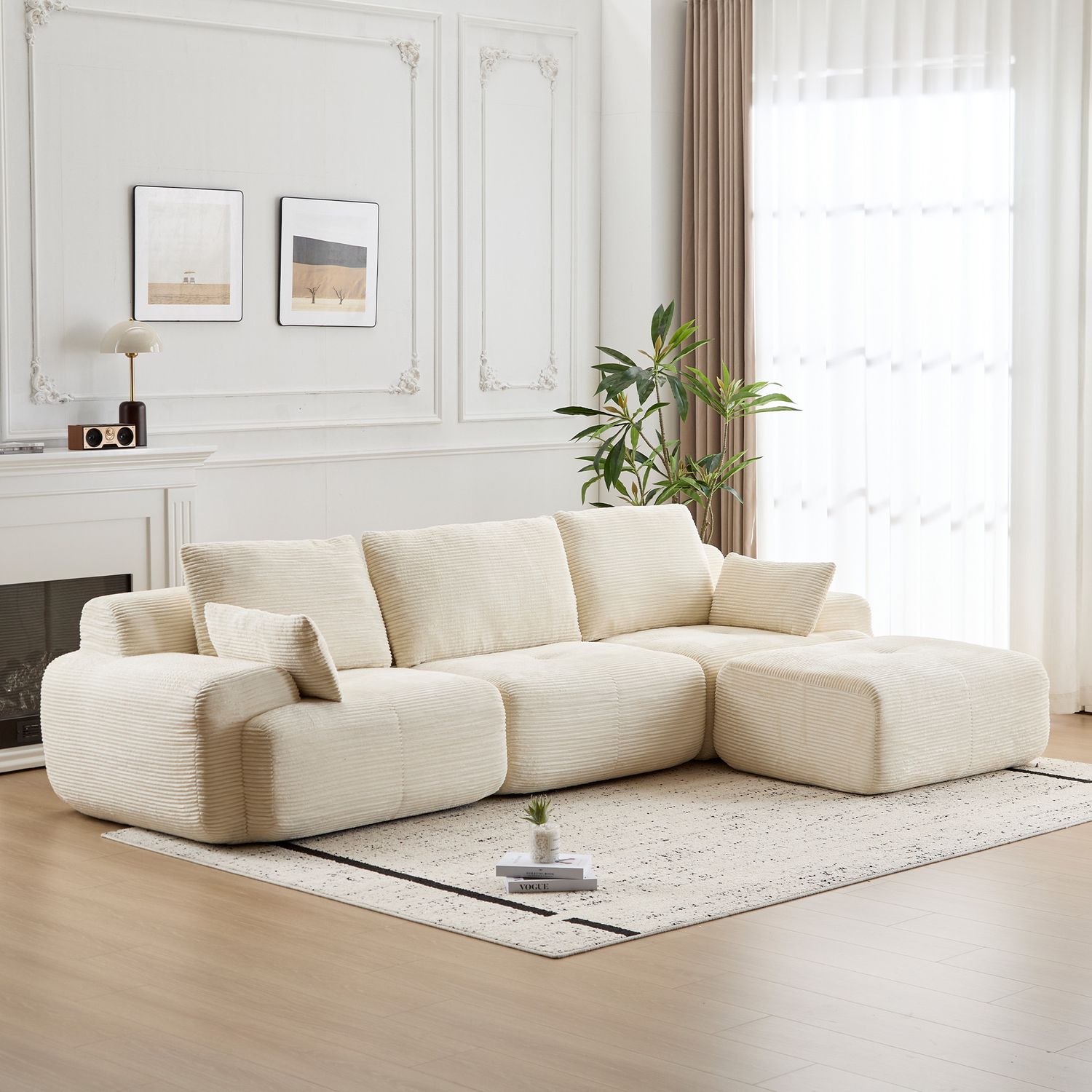Modern Beige Corduroy L - Shaped Cloud Modular Sectional Sofa Modern Beige Corduroy L - Shaped Cloud Modular Sectional Sofa