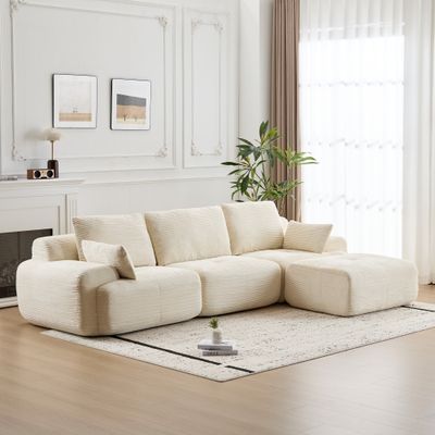 Modern Beige Corduroy L - Shaped Cloud Modular Sectional Sofa Modern Beige Corduroy L - Shaped Cloud Modular Sectional Sofa