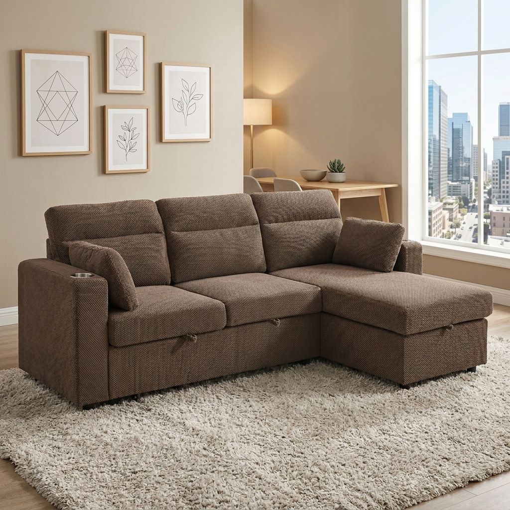 82.5 Convertible L - Shaped Pull - Out Sectional Sofa Bed with
