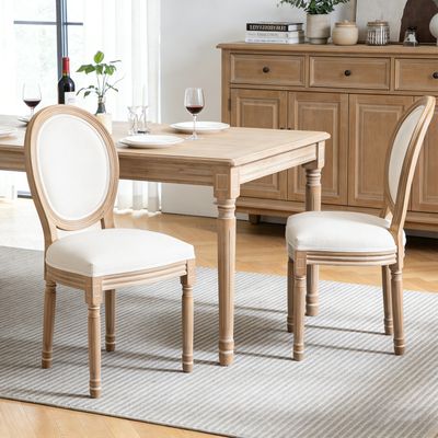 Farmhouse Solid Wood Frame Dining Chairs with Cushioned Linen Seat & Farmhouse Solid Wood Frame Dining Chairs with Cushioned Linen Seat &