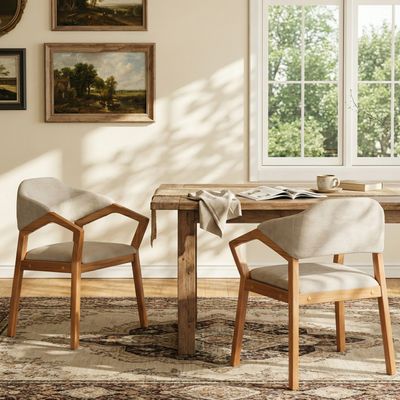 Indoor Dining Chair Set of 2 - Oatmeal, Teak Indoor Dining Chair Set of 2 - Oatmeal, Teak