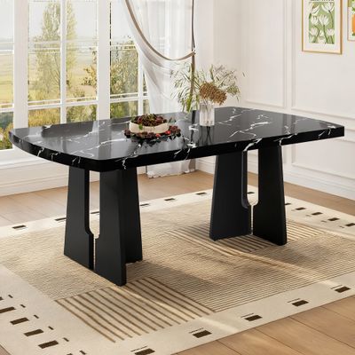 63 Modern Faux Marble Dining Table - Black 63 Modern Faux Marble Dining Table - Black