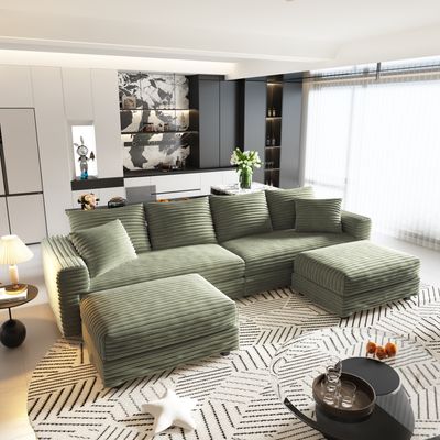 102.4 102.4 "Plush Corduroy 4 - Seat Sofa - Green - 59 x 102.4 x 25.6 in.