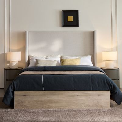 Shelton Upholstered Wingback Bed / 54" High Headboard / Wood Base
