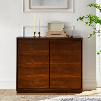 Walnut - colored Sideboard, Buffet Cabinet with 2 Outlet Holes Walnut - colored Sideboard, Buffet Cabinet with 2 Outlet Holes