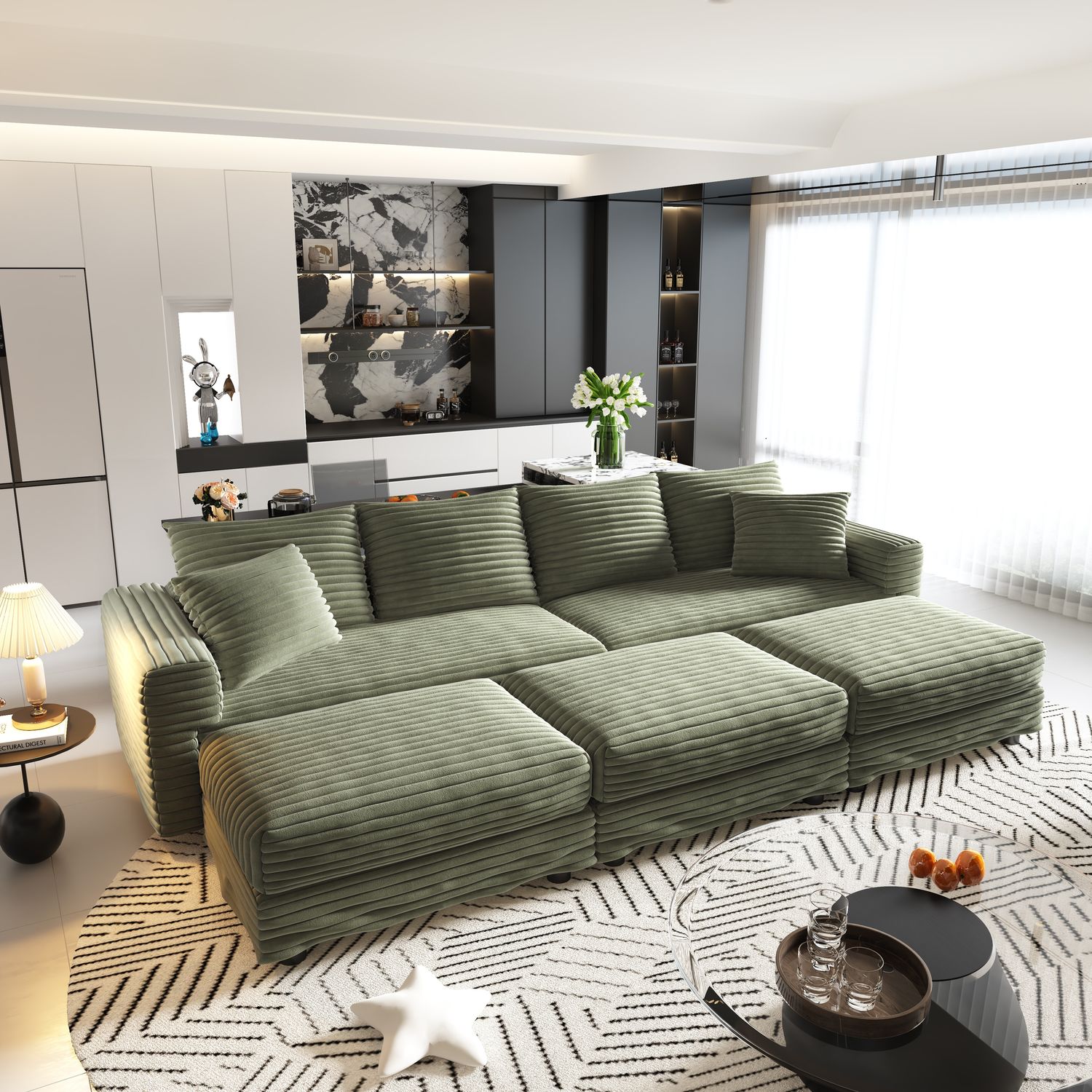 102.4 102.4 "Plush Corduroy 4 - Seat Sofa - Green - 59 x - W1885S00286