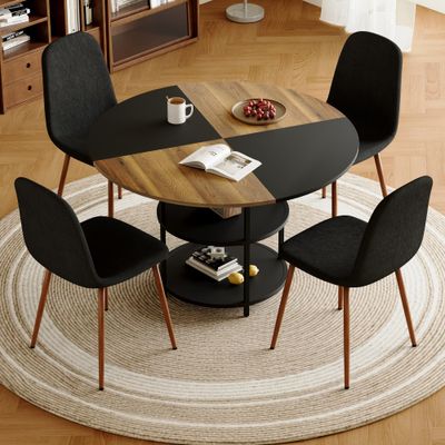 Table and chair set.A 47.3 - inch diamete - Black, Dark Walnut, Wood Table and chair set.A 47.3 - inch diamete - Black, Dark Walnut, Wood