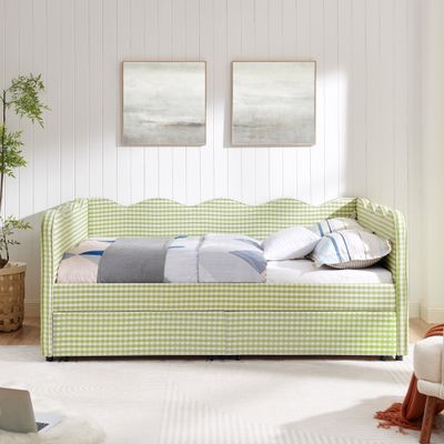 Full Size Cozy Gingham Daybed with Two Storage Drawers - Green