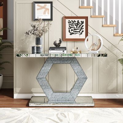 Sparkling Crystal Hexagon Mirror Entryway - Silver