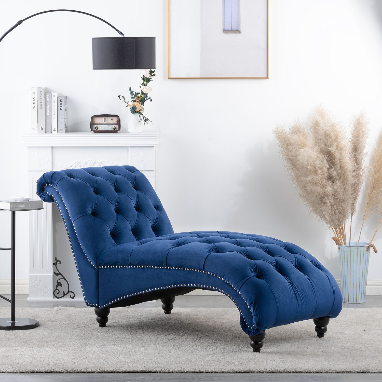 Tufted Armless Chaise Lounge - Blue Tufted Armless Chaise Lounge - Blue