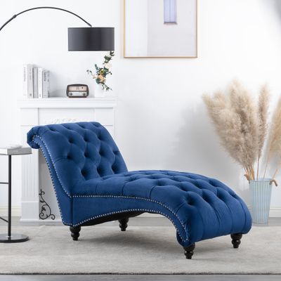 Tufted Armless Chaise Lounge - Blue Tufted Armless Chaise Lounge - Blue