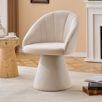 068 - Chenille Fabric Swivel Accent Armchair - Beige 068 - Chenille Fabric Swivel Accent Armchair - Beige
