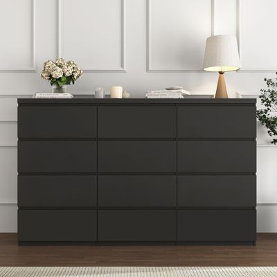12 Drawers Double Dresser - Black 12 Drawers Double Dresser - Black