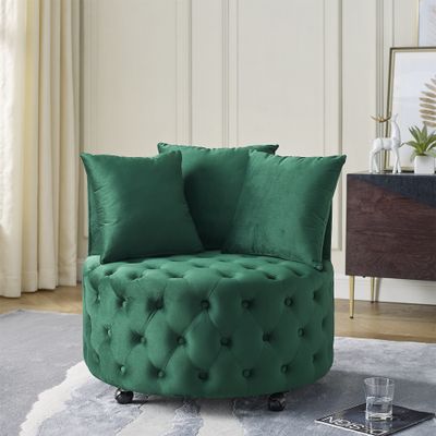 Velvet Upholstered Swivel Chair for Living Room - Green