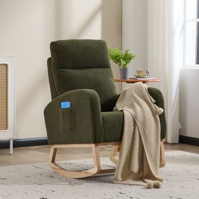 Modern High Backrest Teddy Fleece Breastfeeding Glider - Green