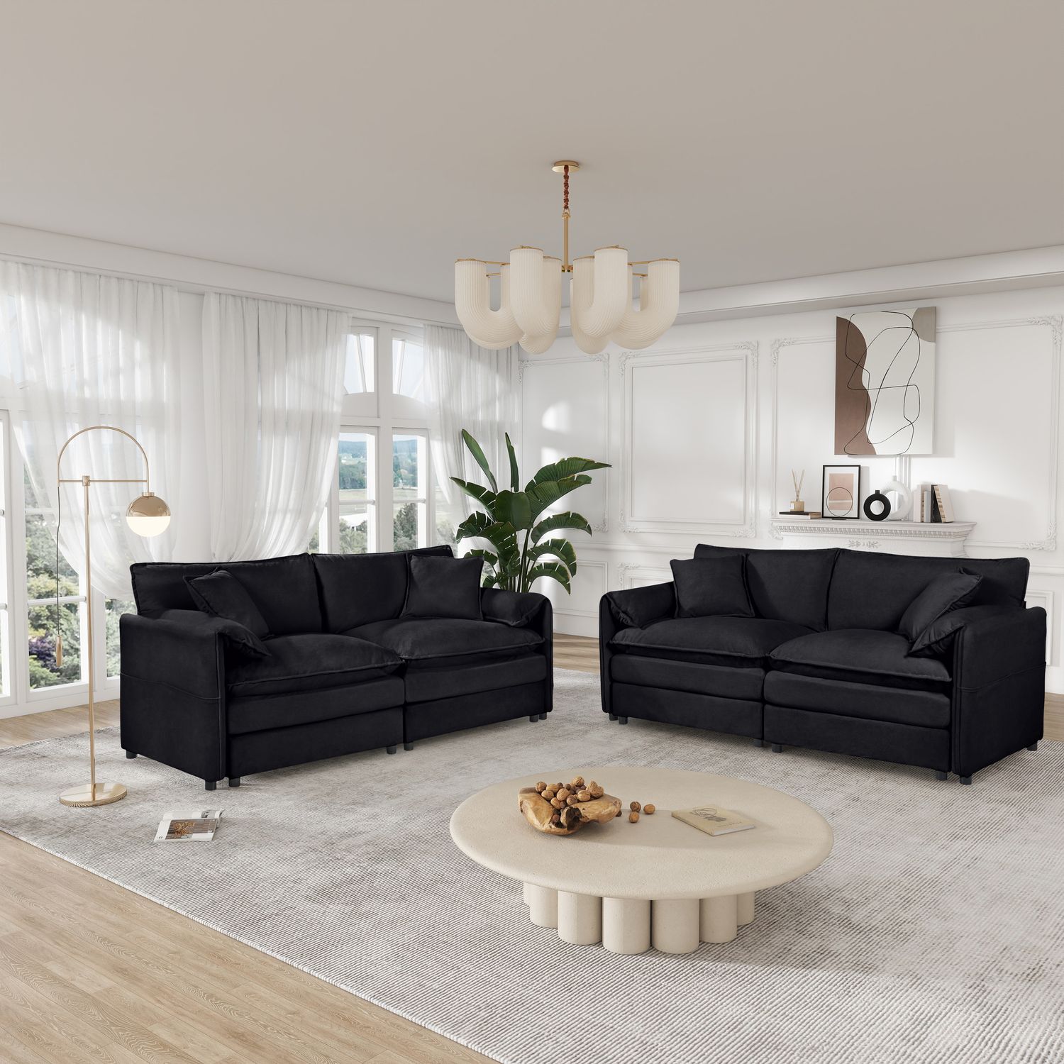 Oversized Deep Seat Luxury 2 Piece Sofa Set - Black