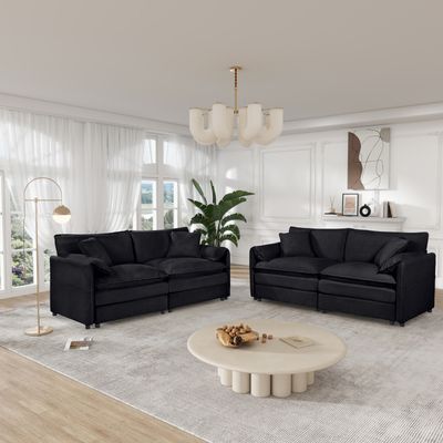 Oversized Deep Seat Luxury 2 Piece Sofa Set - Black Oversized Deep Seat Luxury 2 Piece Sofa Set - Black