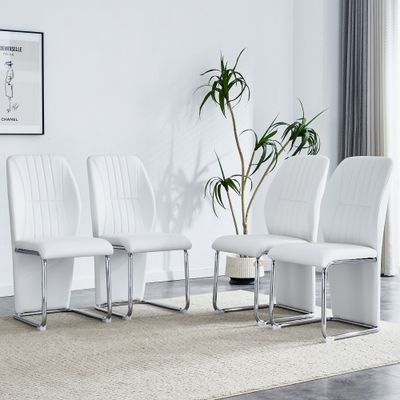 Set of 4 dining chairs, white dining chair set - White+Silver