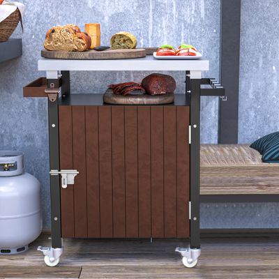 Outdoor Grill Cart with Stainless Steel Tabletop - Brown