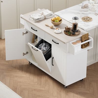 K&K Kitchen Island with Trash Can Storage Cabinet - 20.55 x 51.06 x 35