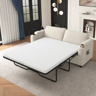 72.8 Corduroy Sleeper Sofa Loveseat Sofa with Full Size Mattress