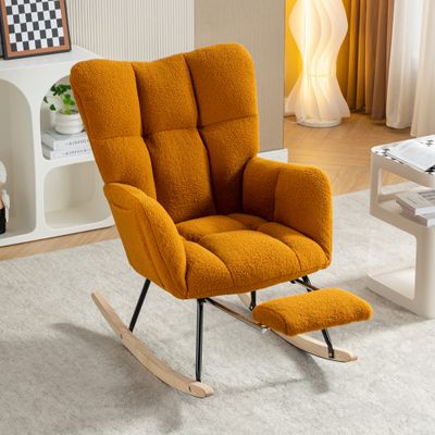 067 - Teddy Fabric Leisure Rocking Chair With Adjustable Footstool