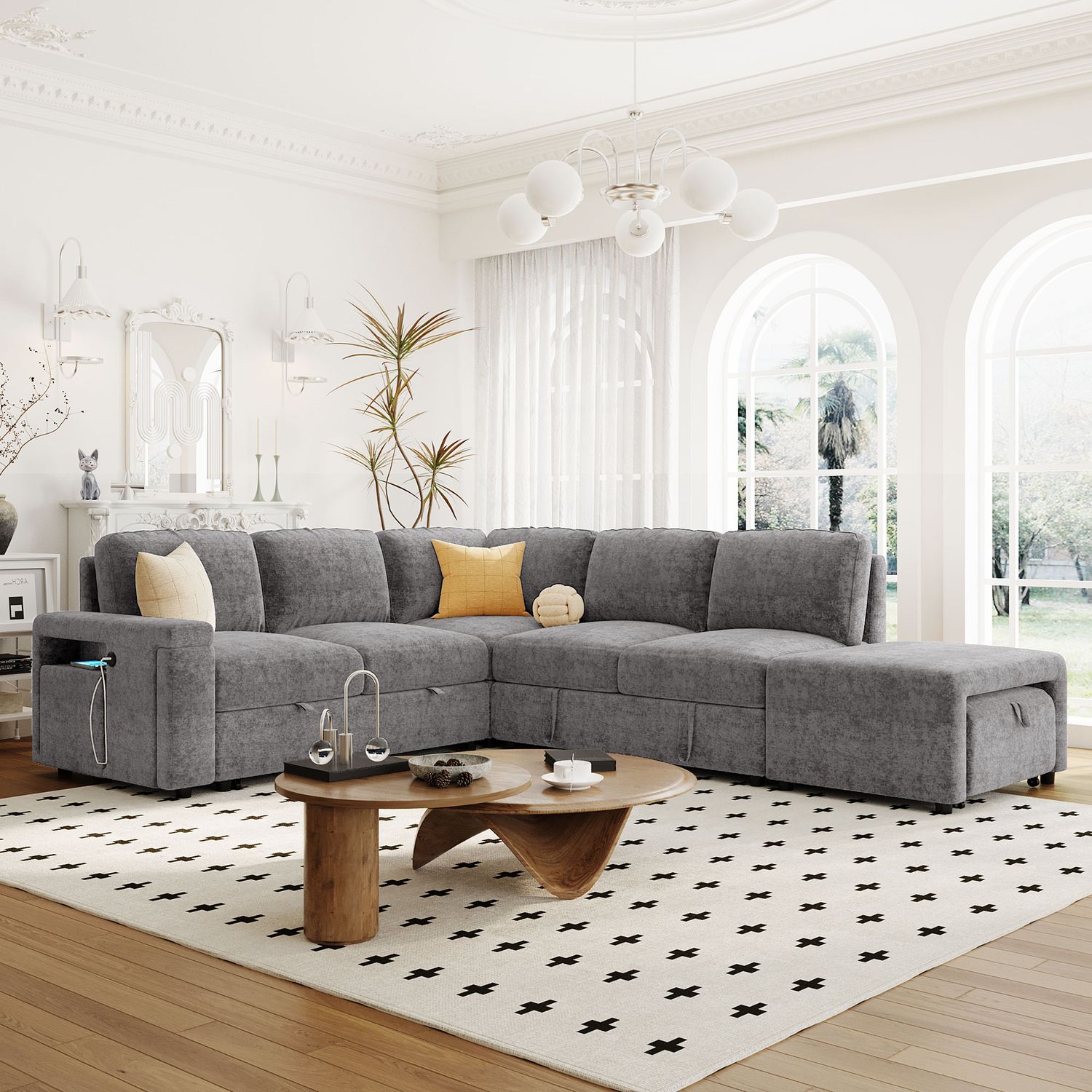 U_STYLE L - Shaped Pull - Out Sofa Bed with Storage - Gray U_STYLE L - Shaped Pull - Out Sofa Bed with Storage - Gray