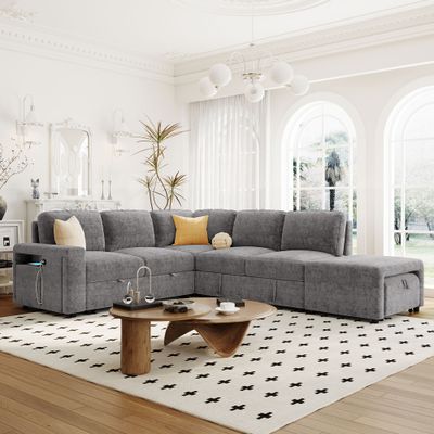 U_STYLE L - Shaped Pull - Out Sofa Bed with Storage - Gray U_STYLE L - Shaped Pull - Out Sofa Bed with Storage - Gray
