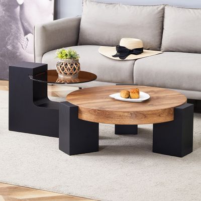 Modern Simple Double - Layer Round Coffee Table - Black, Wood