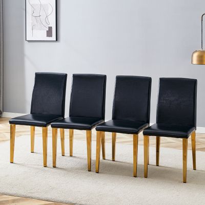 Four Black PU dining chairs - Black+Gold