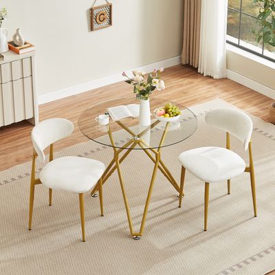 35.4 - inch round tempered glass dining table - Gold