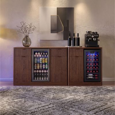 K&K 2 - Piece Coffee Bar Cabinet with Fridge Space & Tilt - Out Trash
