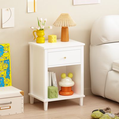 26.77''H Wooden Nightstand with One Drawer One Shelf for Kids - White