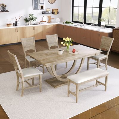 TOPMAX 6 - Piece Wood Half Round Dining Table Set Kitchen Table Set
