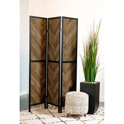 Rustic Tobacco Herringbone 3 - Panel Folding Screen - Brown