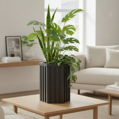 Hexagon Column Planter SM - DBZ - Dark Brown Hexagon Column Planter SM - DBZ - Dark Brown